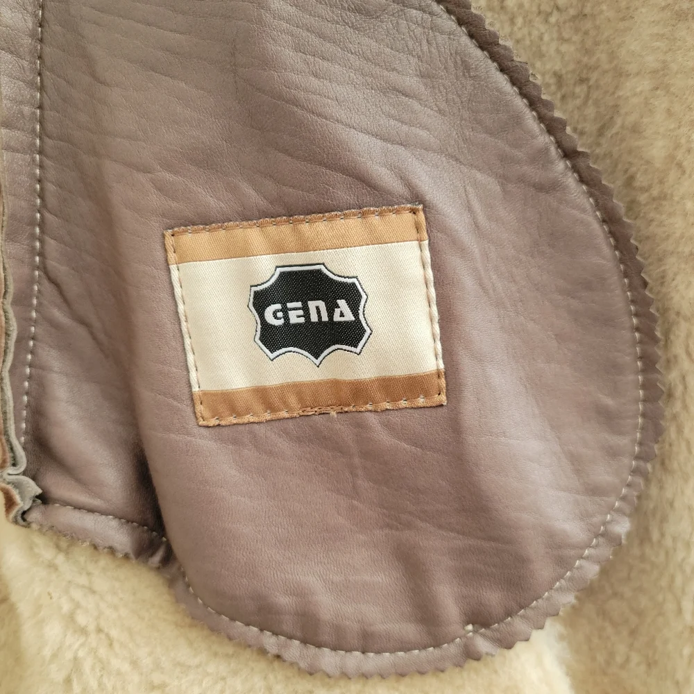 Gena Vintage 100% Genuine Shearling Wool Brown Military Style Pea Coat Size XS - Picture 9 of 12